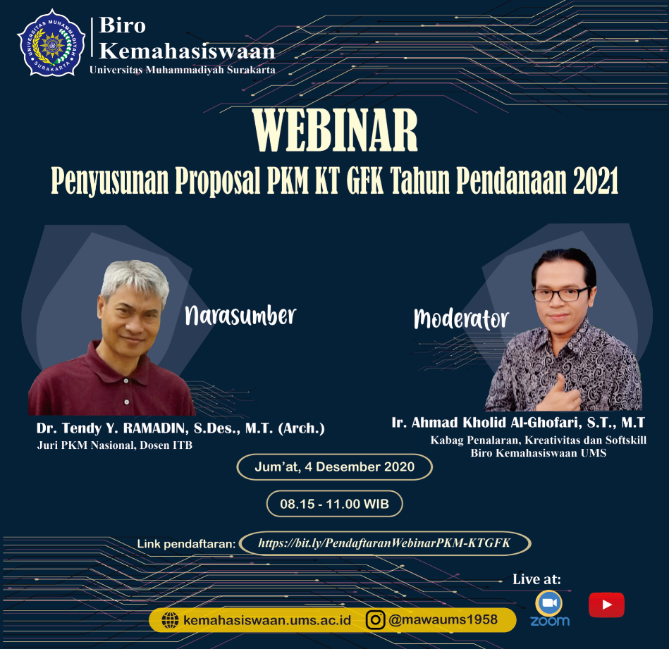 Webinar Penyusunan Proposal PKM KT GFK Universitas Muhammadiyah Surakarta Tahun Pendanaan 2021