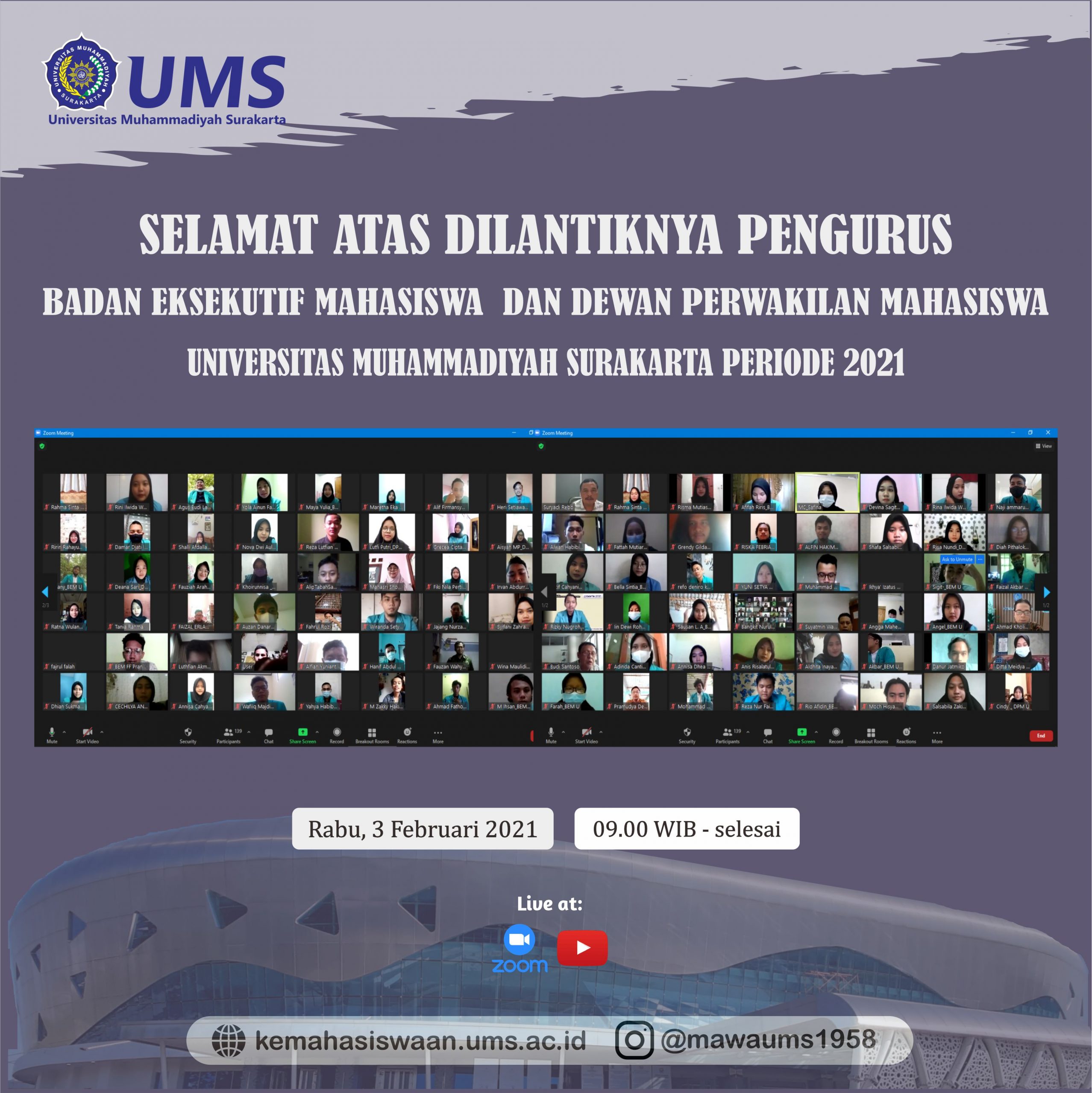 Pelantikan Badan Eksekutif Mahasiswa (BEM) dan Dewan Perwakilan Mahasiswa (DPM) UMS Tahun 2021 secara Daring