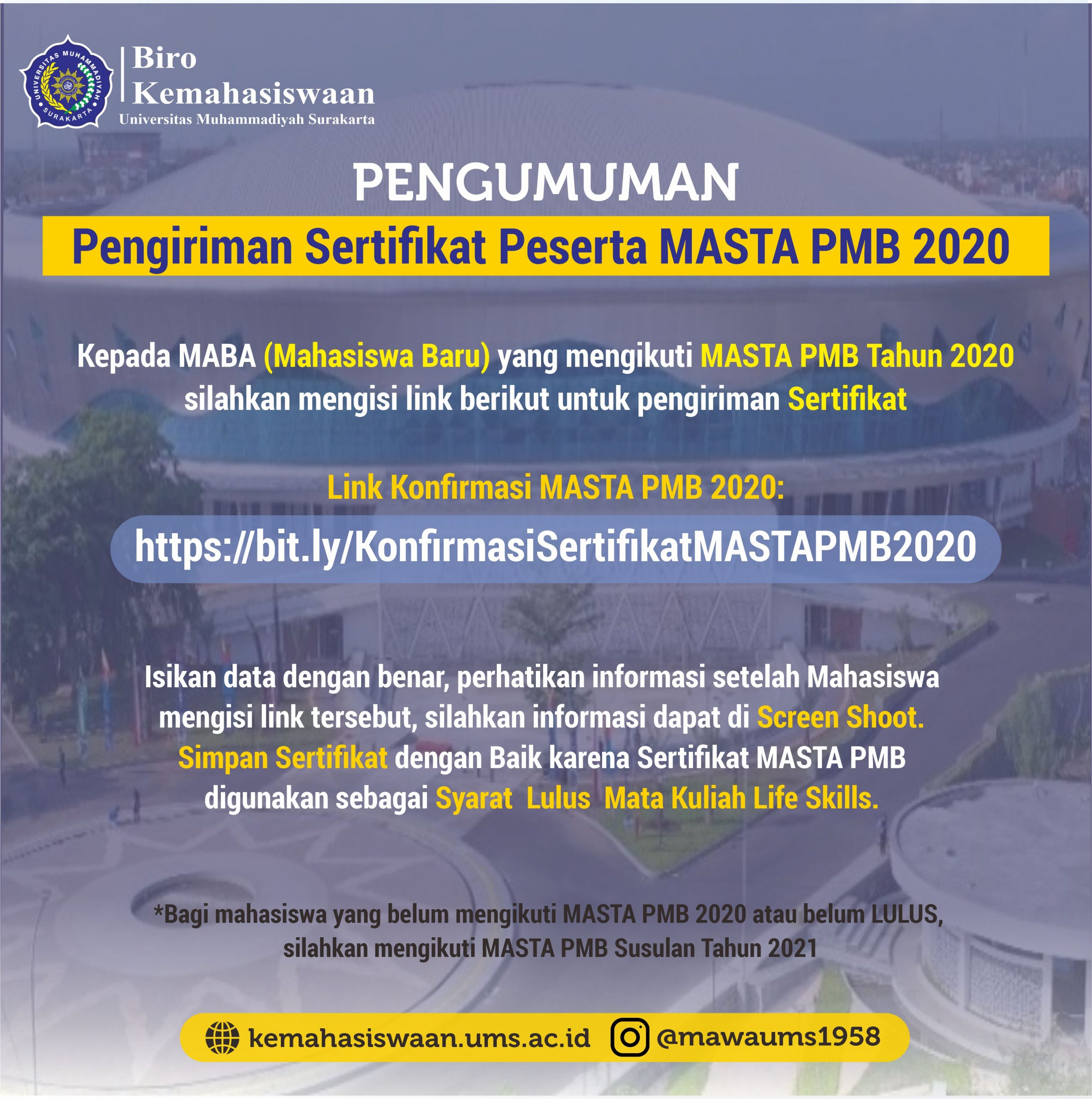 KONFIRMASI MAHASISWA PESERTA MASTA PMB SECARA DARING TAHUN 2020