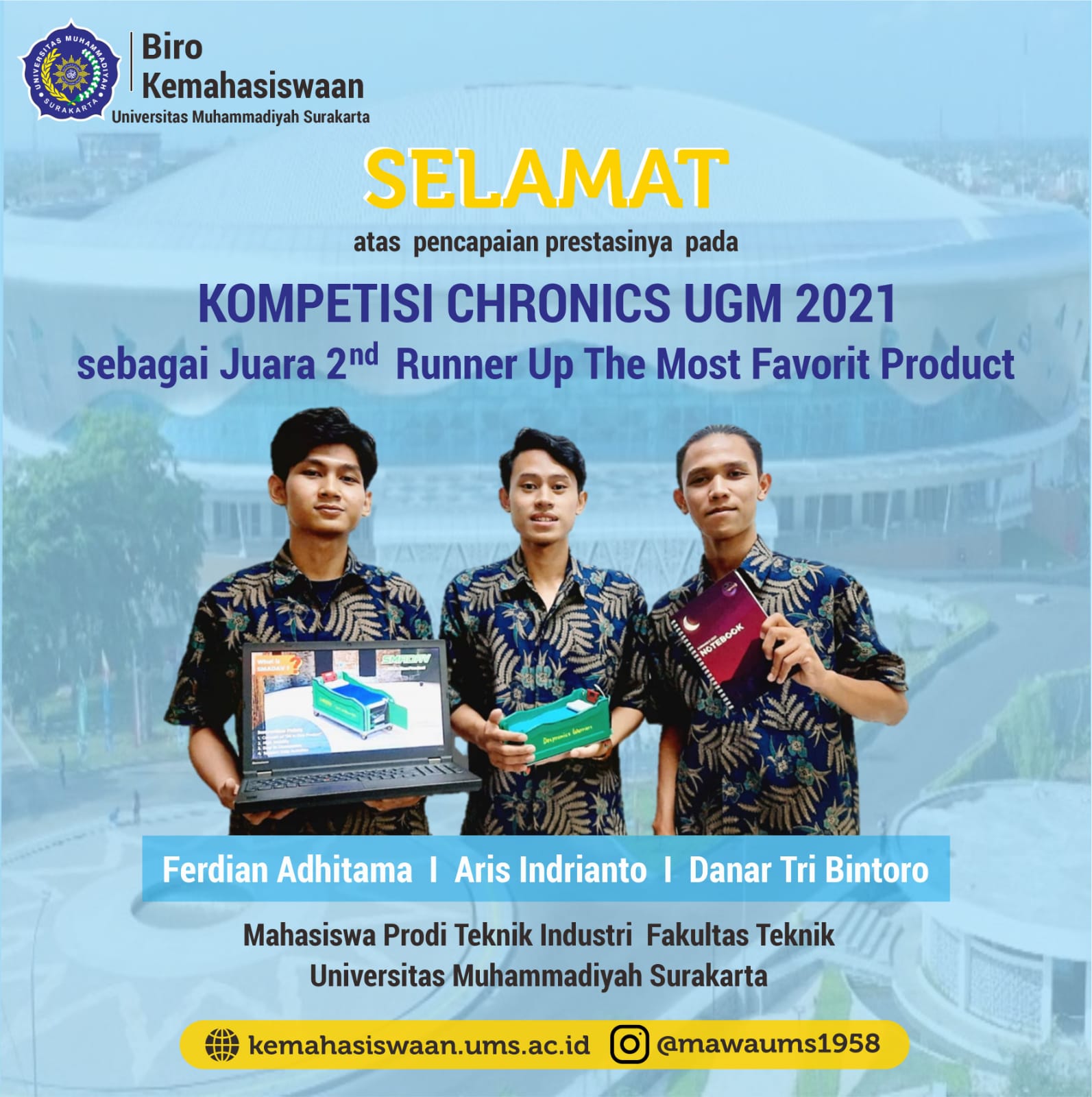 TIM DESPROMIC PSTI FT UMS  SABET PENGHARGAAN PADA KOMPETISI CHRONICS UGM 2021  SEBAGAI  2nd RUNNER UP DAN TERFAVORIT