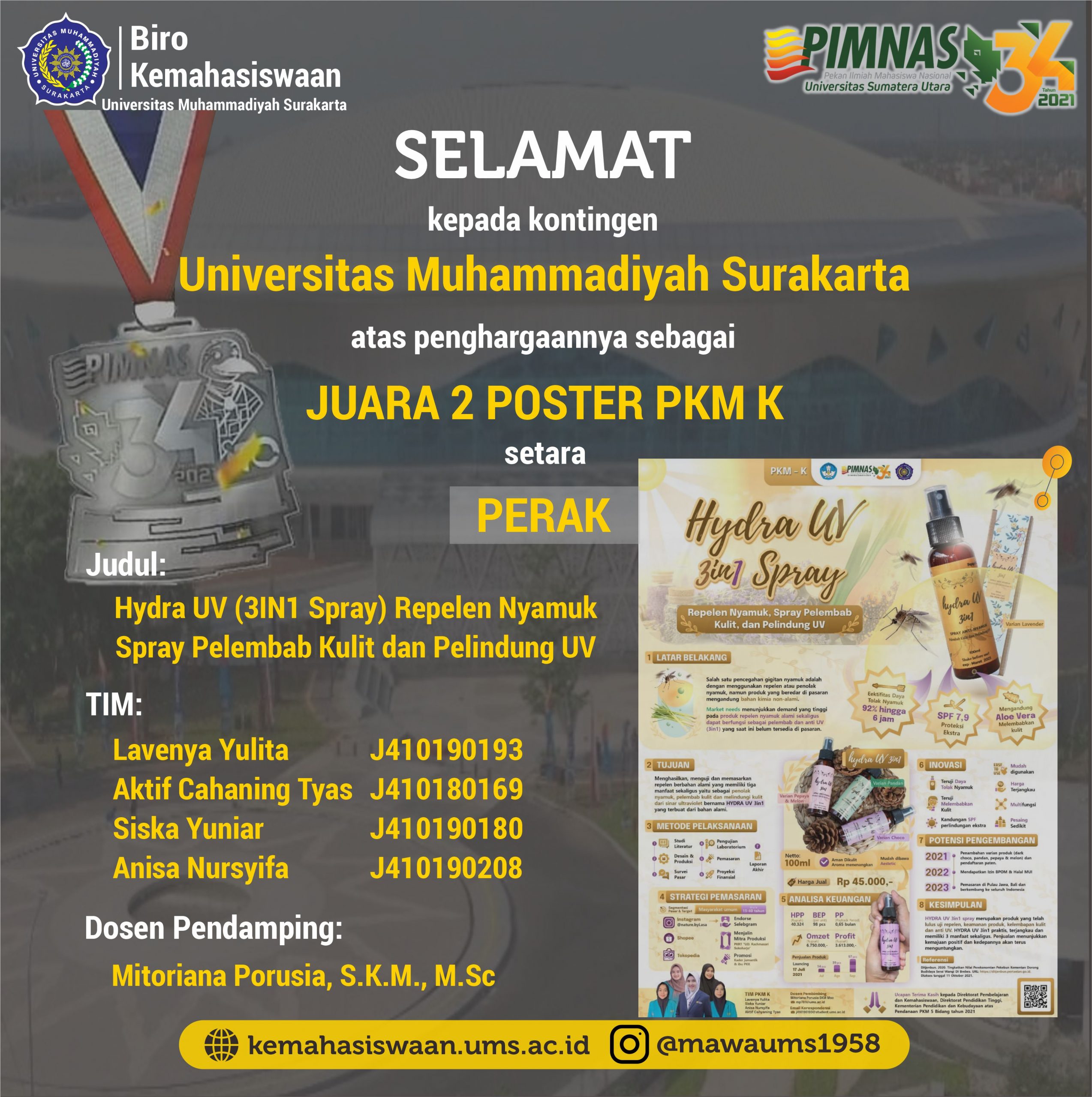 TIM PKM UMS Raih Penghargaan Medali Perak (Pekan Ilmiah Mahasiswa Nasional) ke-34