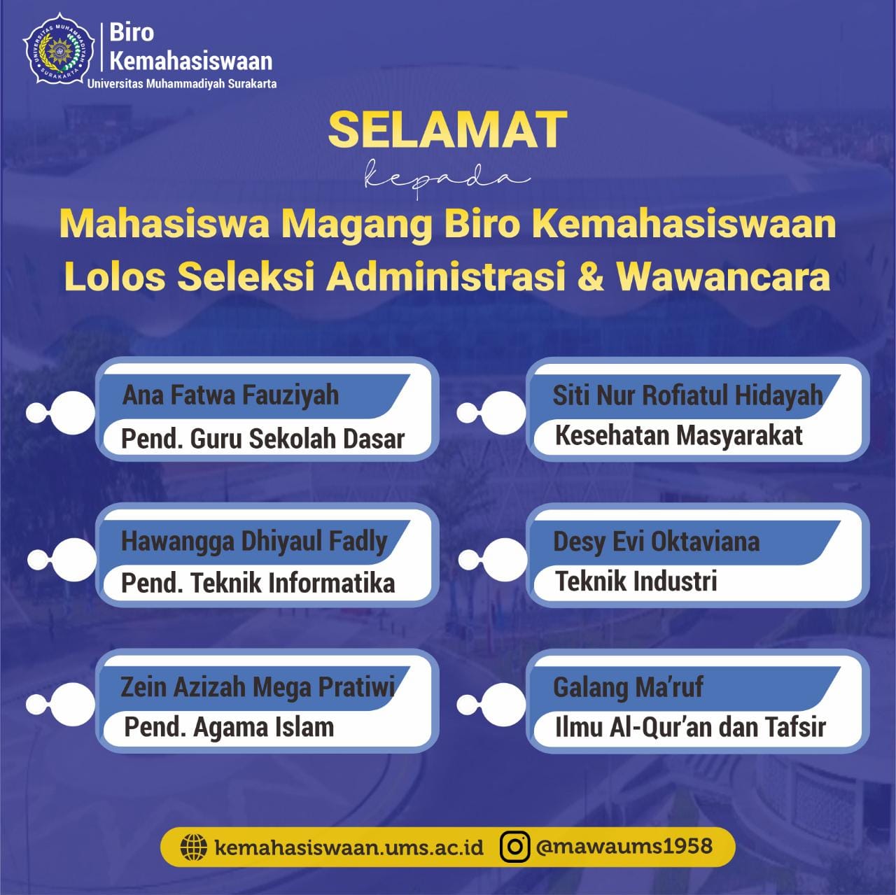 Pengumuman Mahasiswa Magang Biro Kemahasiswaan 2021/2022
