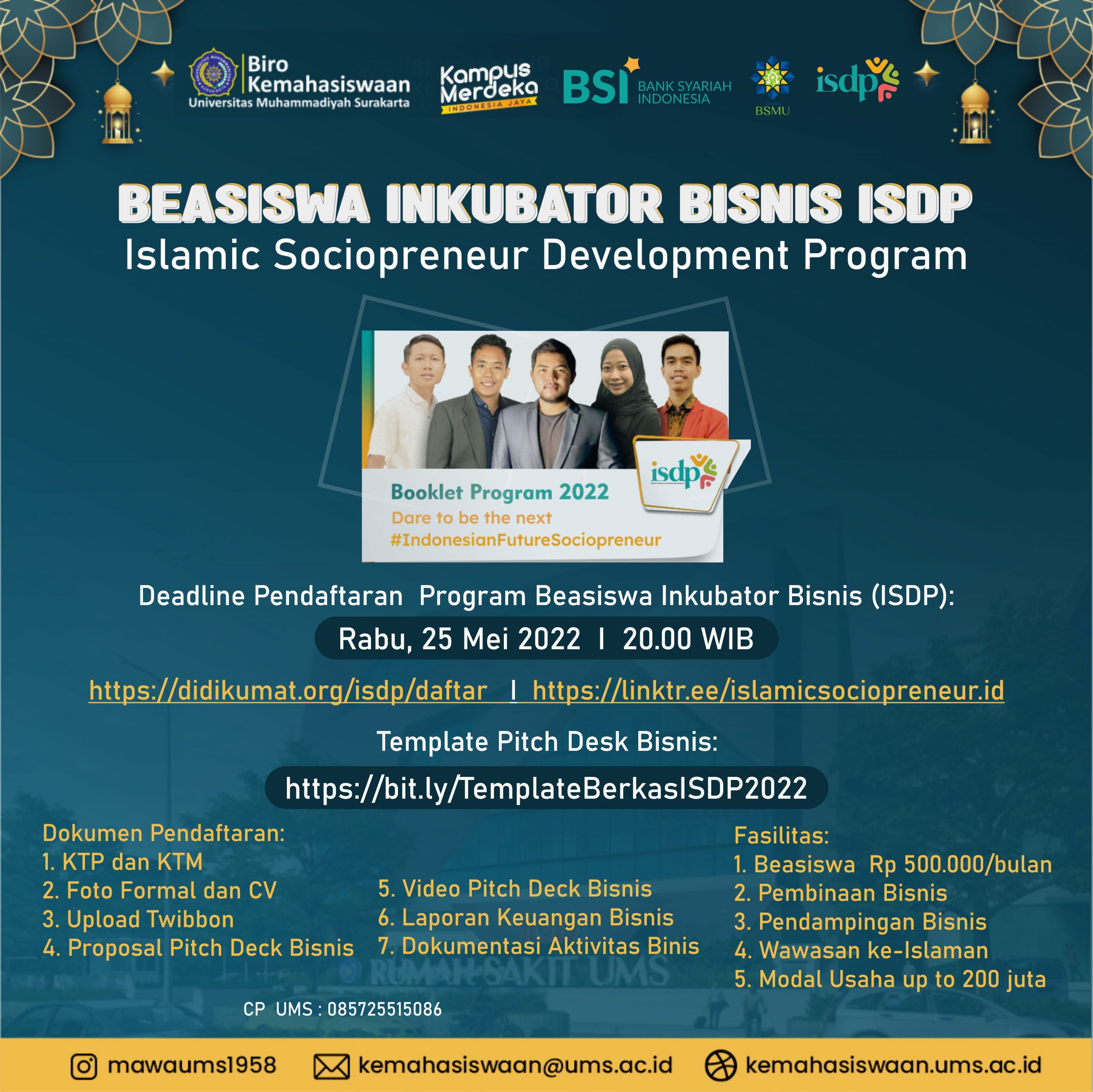 Beasiswa Inkubator Bisnis (Islamic Sociopreneur Development Program) Mahasiswa UMS Tahun 2022
