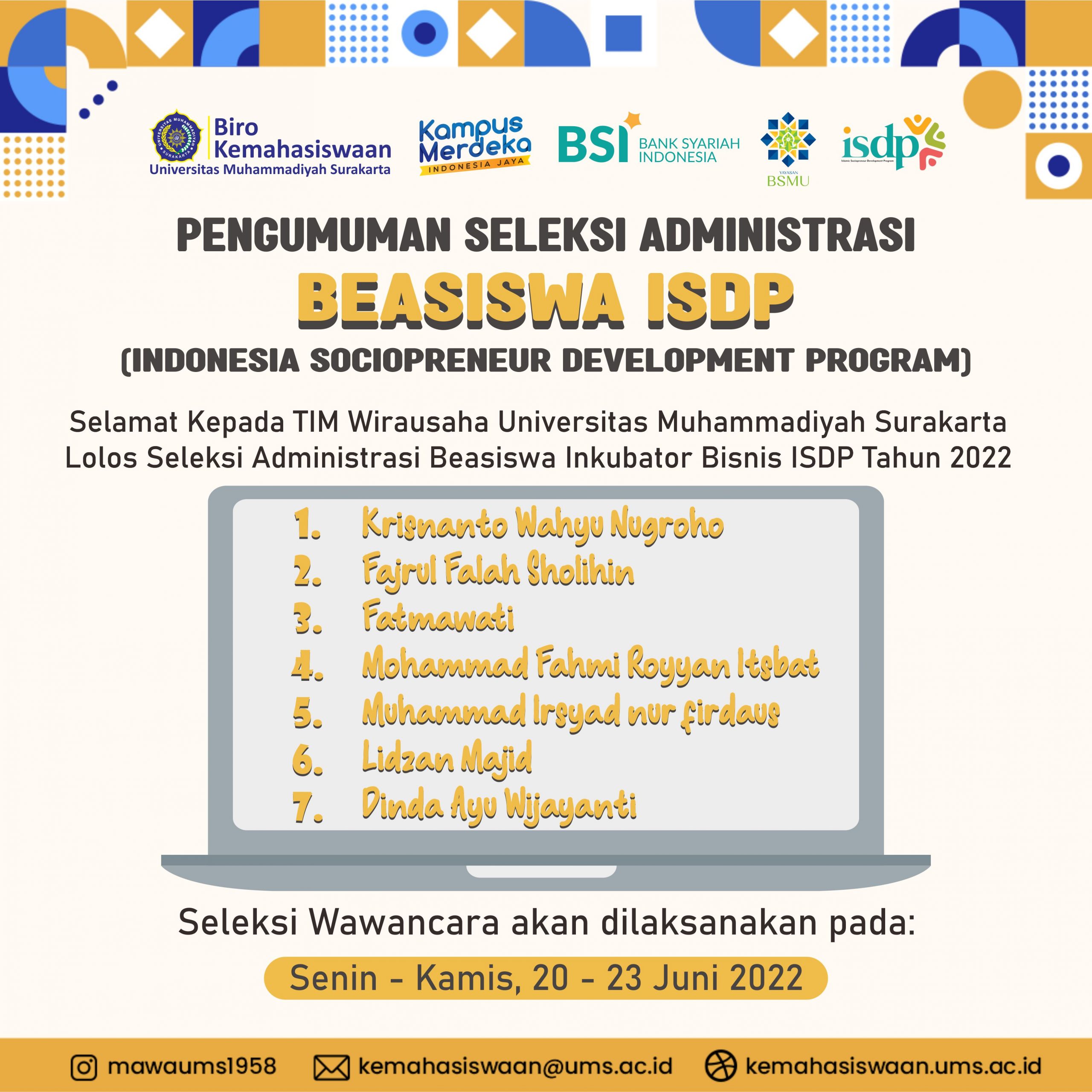 Pengumuman Seleksi Administrasi Beasiswa ISDP