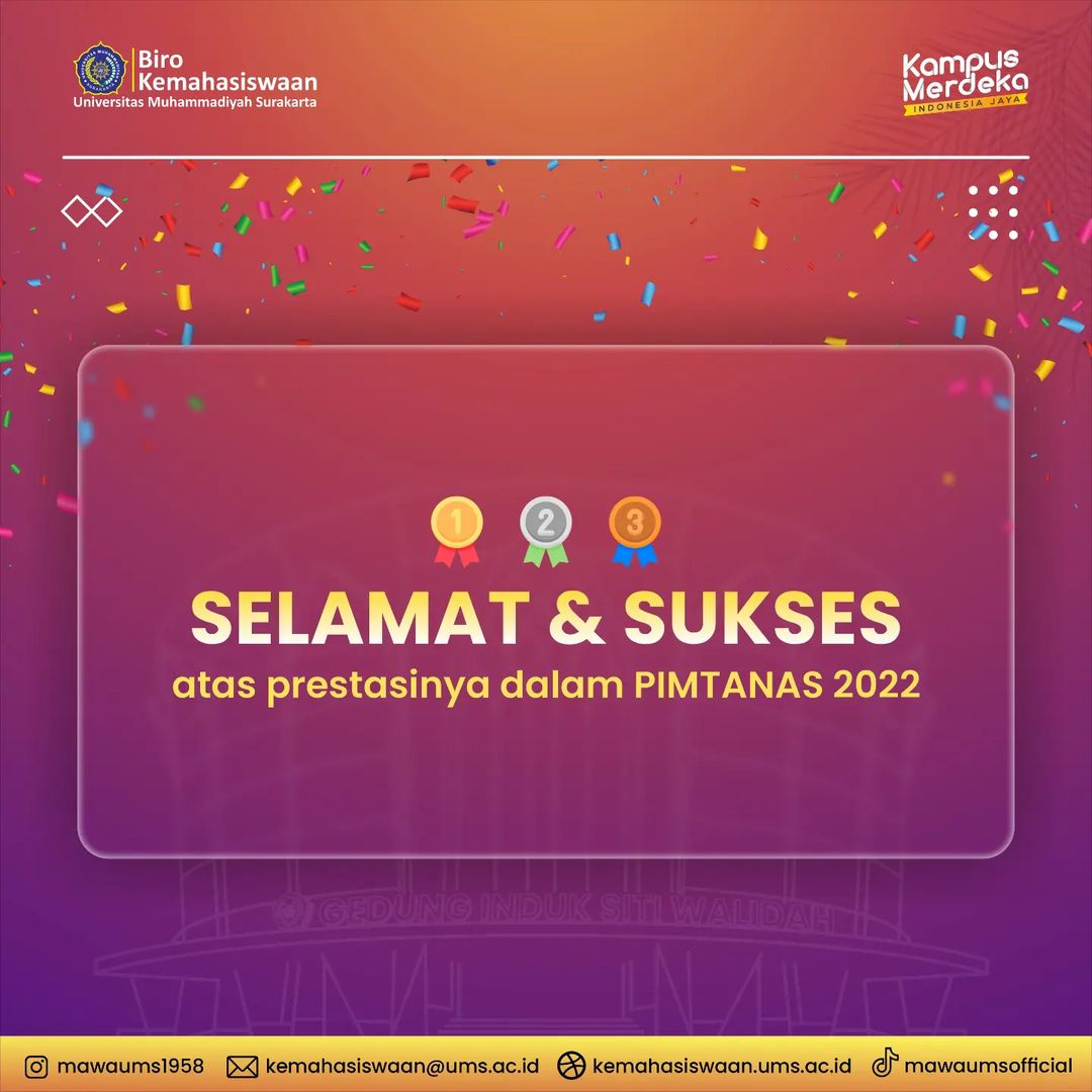 SELAMAT & SUKSES atas Prestasinya dalam PIMTANAS 2022