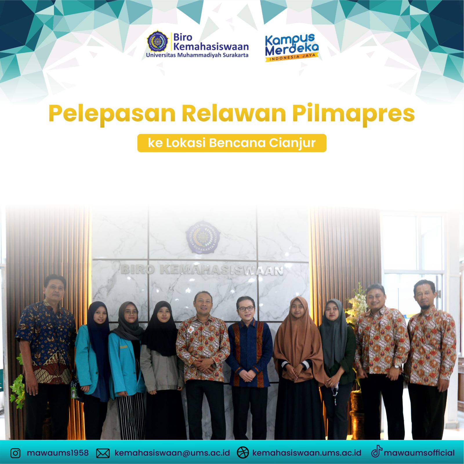 Pelepasan Pilmapres UMS Sebagai Relawan Gempa di Kabupaten Cianjur Jawa Barat