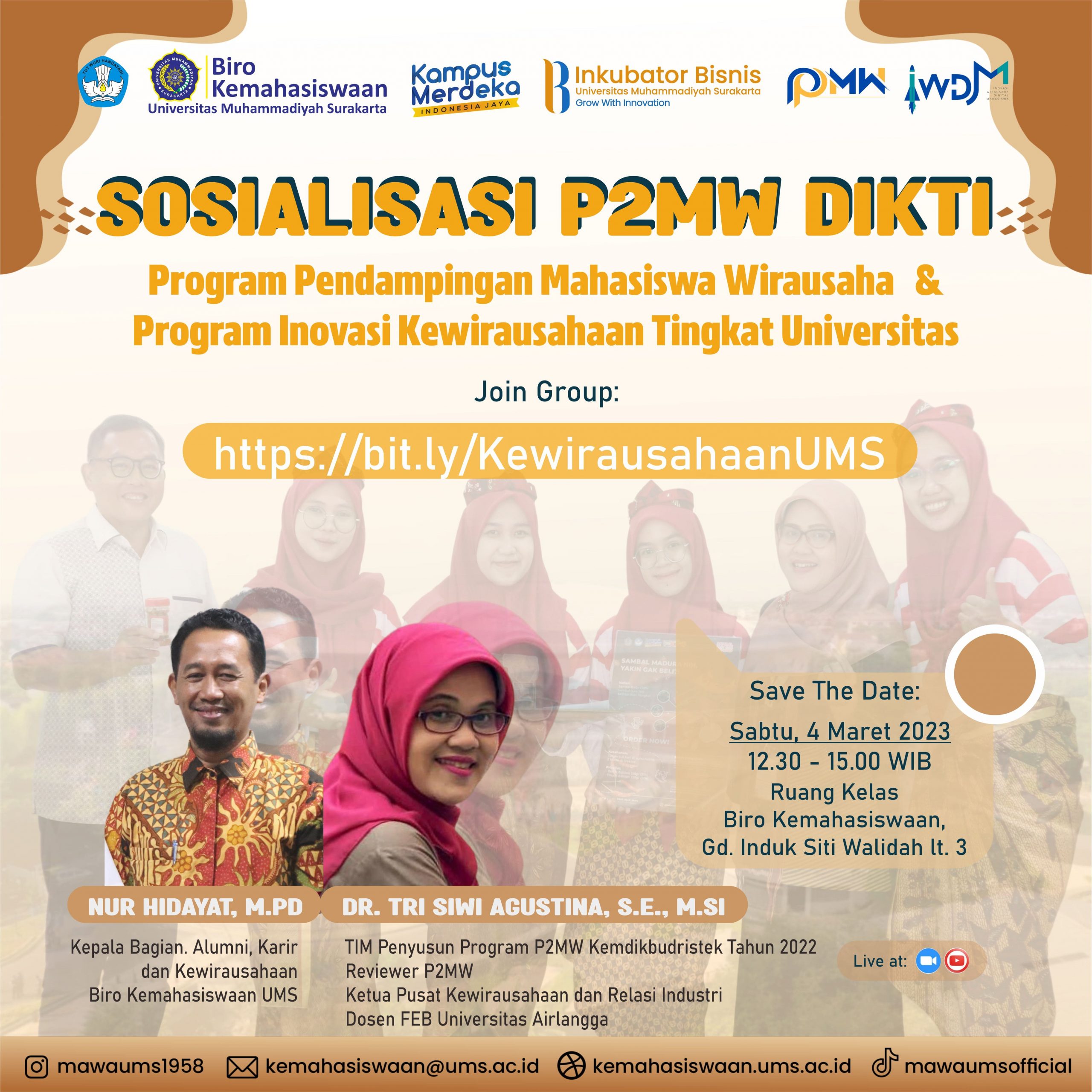 Workshop Kewirausahaan “Sosialisasi P2MW (Program Pendampingan Mahasiswa WIrausaha) & Sosialisasi PIK (Program Inovasi Kewirausahaan) Tingkat Universitas Tahun 2023