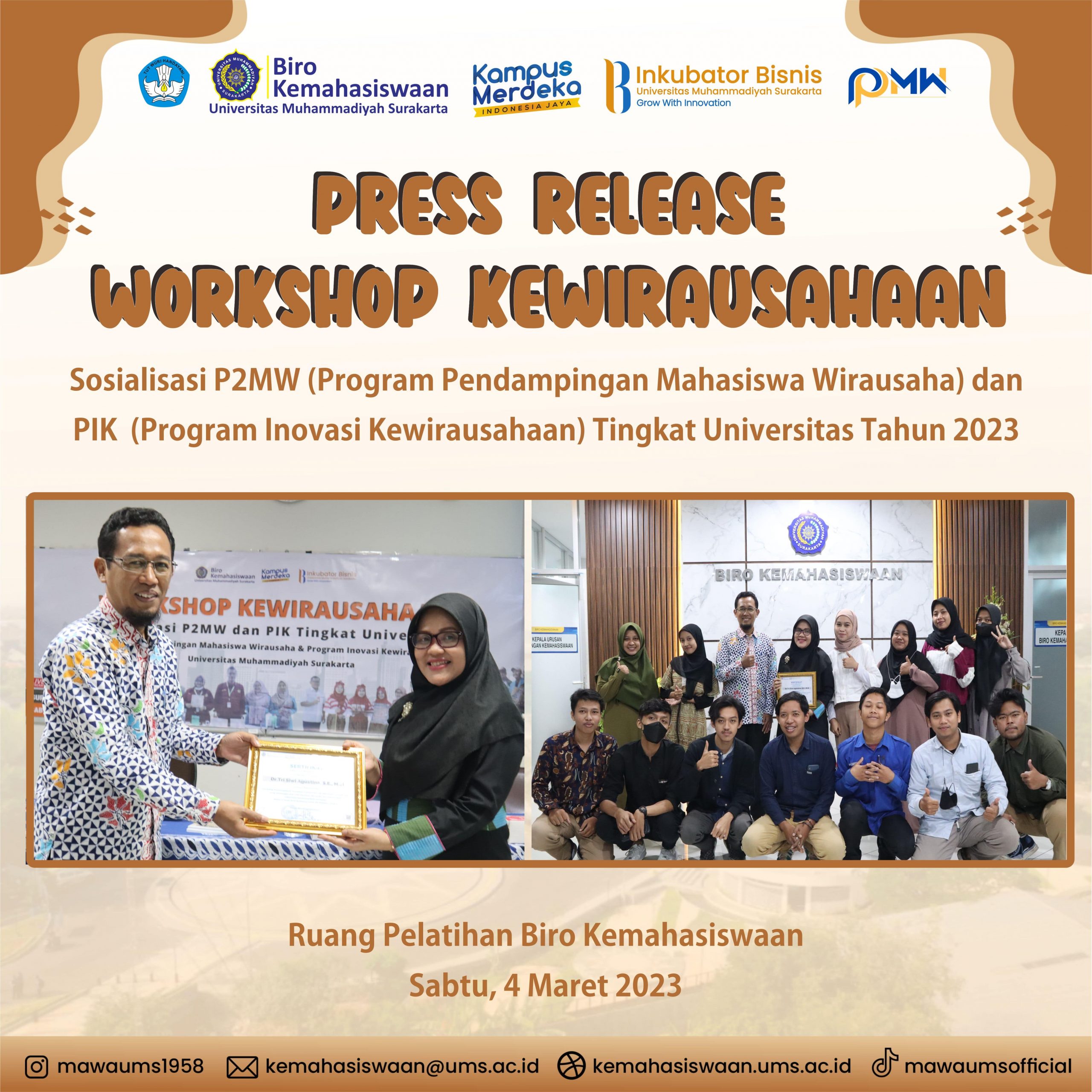 Press Release Pelaksanaan Workshop Kewirausahaan Tingkat Universitas Tahun 2023
