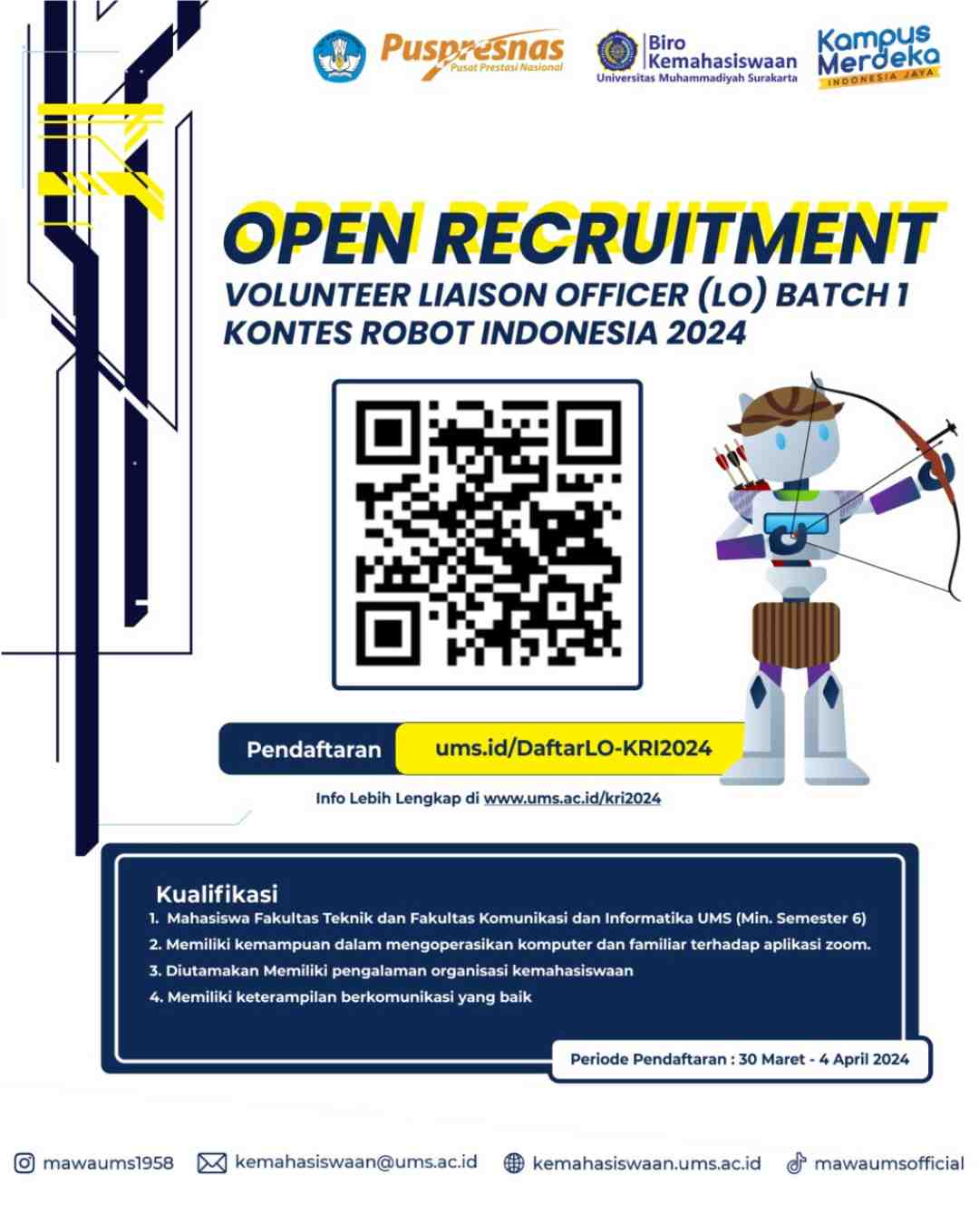 PENGUMUMAN LOLOS SELEKSI LIASION OFFICER (LO) KONTES ROBOT INDONESIA 2024 – BATCH 1
