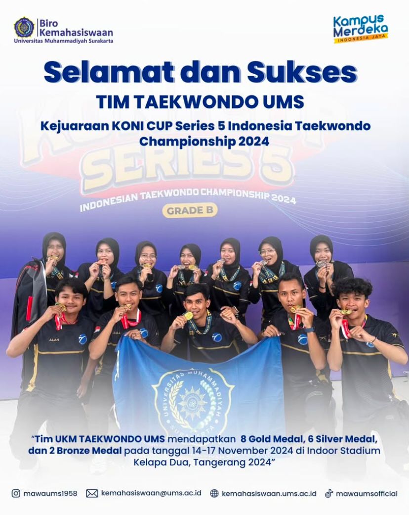 Selamat Kepada Tim Taekwondo UMS pada Kejuaraan KONI CUP Series 5 Indonesia Taekwondo Championship 2024