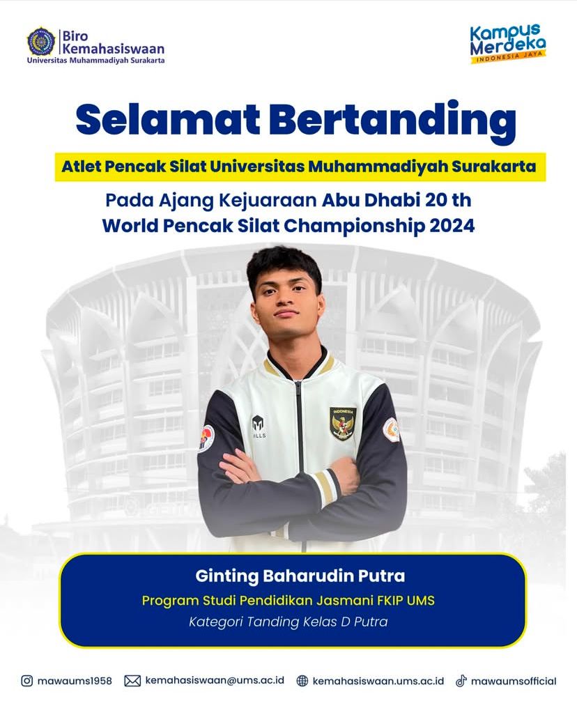 Selamat Bertanding Atlet Pencak Silat UMS dalam Ajang Kejuaraan Abu Dhabi 20th World Pencak Silat Championship 2024